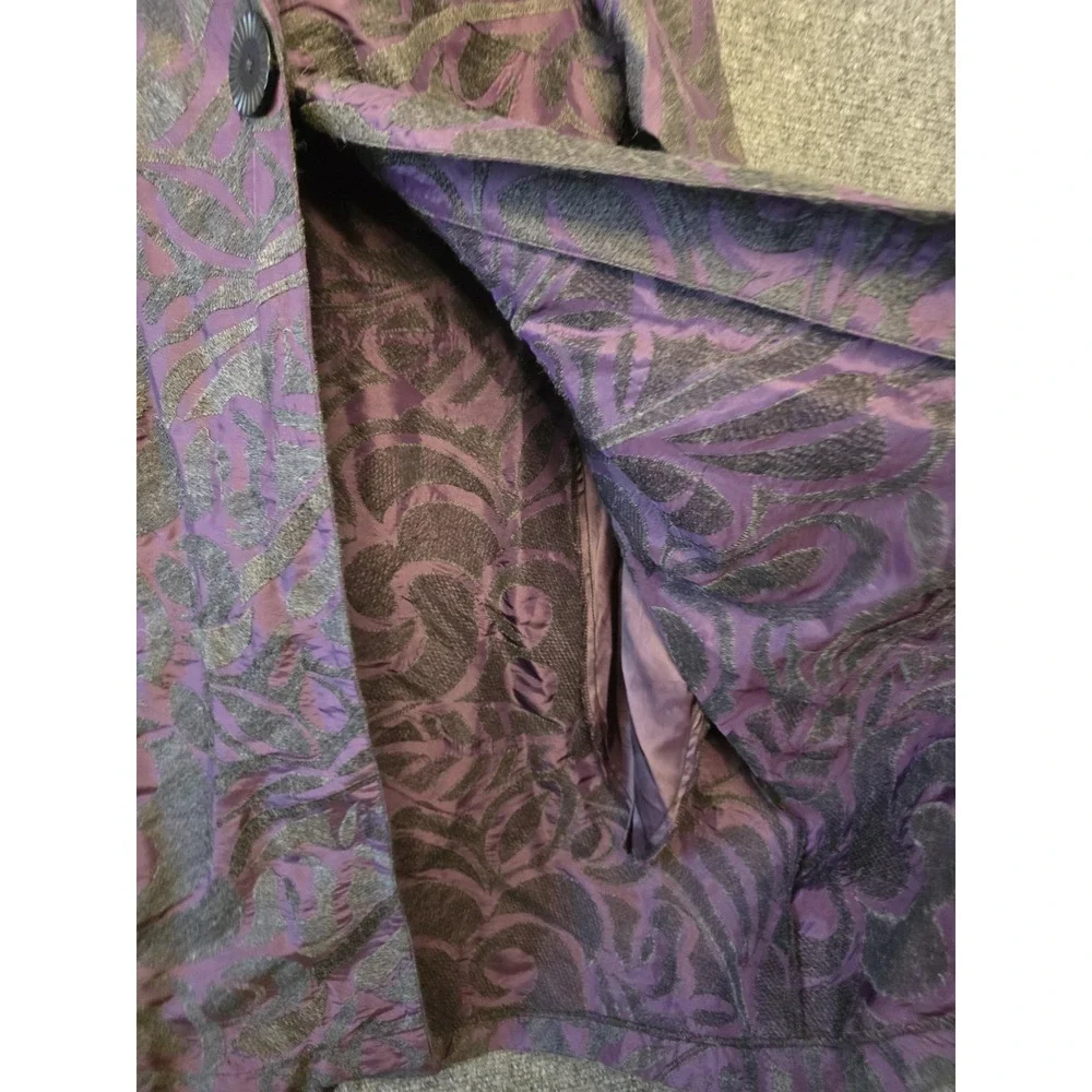 Kathleen Sommers Coat Womens Medium Purple‎ Paisley Single Button 3/4 Sleeve USA